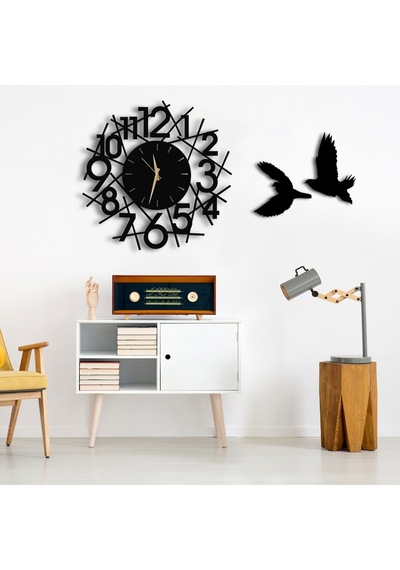50X50 Dekoratif Duvar Saati + Tablo 35 Cm Hediye (506362157) Siyah