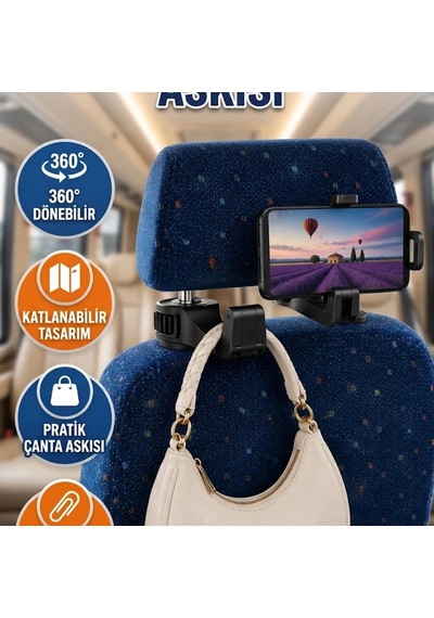 Araç İçi Telefon Tutucu Ve Katlanabilir Koltuk Arkası Askı Aparatı