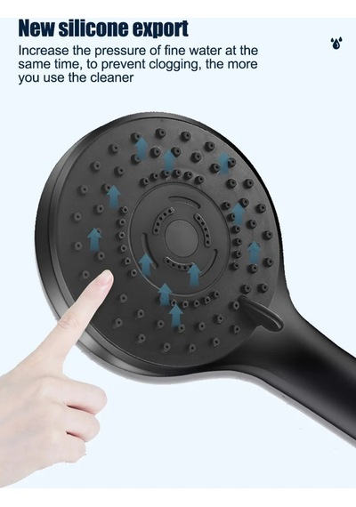 Siyah Mamba 5 Fonksiyonlu Banyo Duş Başlığı 1,5 Metre Hortum Ve Yapışkanlı Mafsal Set Telefon Siyah
