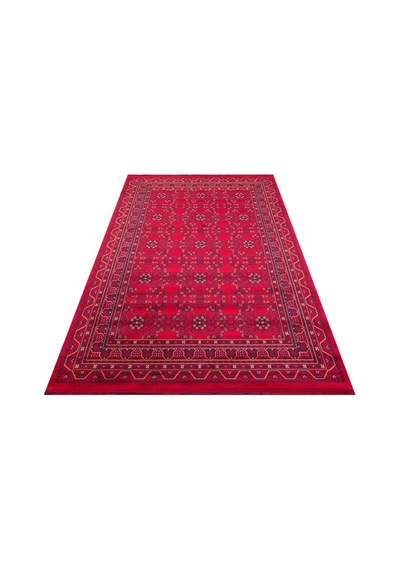 Eko Halı Herat Her 04 Red Afgan Desenli Viskon Sıkı Dokuma Kaymaz Tabanlı İnce Makine Halısı Kırmızı - Kırmızı