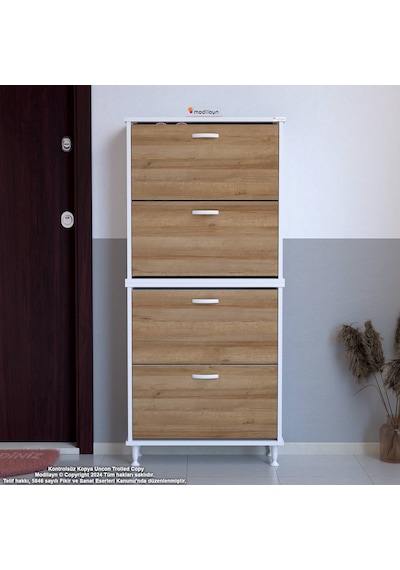 Modilayn Umay' 2 Li Kapı Önü 52 X 160 X 25,5 Cm Lik 4 Düşer Kapak 8 Göz Bölmeli Ayakkabılık Beyaz - Meşe Modilayn Umay' 2 Li Kapı Önü 52 X 160 X 25,5 Cm Lik 4 Düşer Kapak 8 Göz Bölmeli Ayakkabılık Beyaz - Meşe