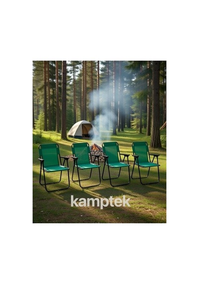 Metal Katlanır Kamp Karavan Doğa Piknik Plaj Sandalyesi 4 Adet Yeşil - Mavi Yeşil