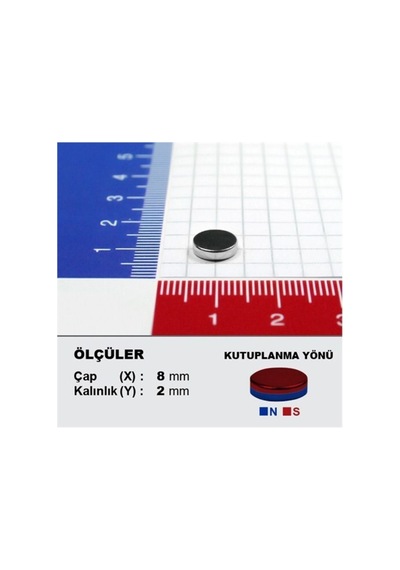 60 Adet D8x2 Mm Güçlü Neodyum Mıknatıs Yuvarlak Silindir N35 Magnet