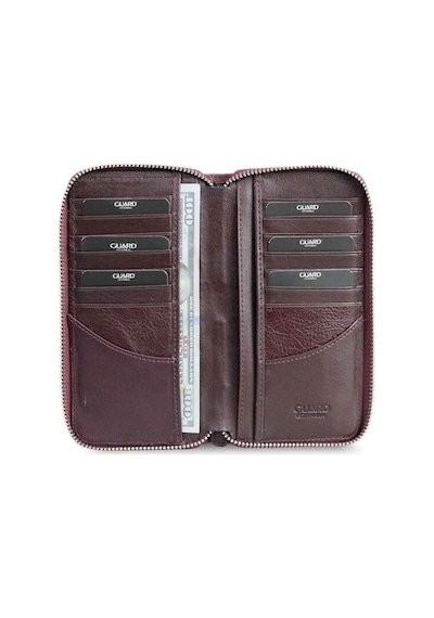Guard Bordo Kamuflaj Baskılı Hakiki Deri Fermuarlı Cüzdan Erkek / Kadın P3016 Bordo
