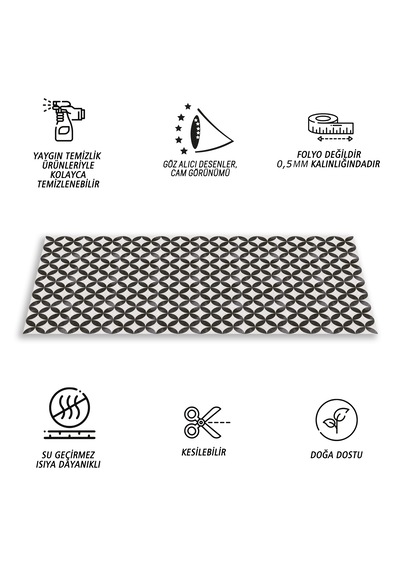 Kendinden Yapışkanlı Fayans Kaplama Pvc Karo Yuvarlak Retro Desen 60x120 Cm 1 Adet 0,72 M2