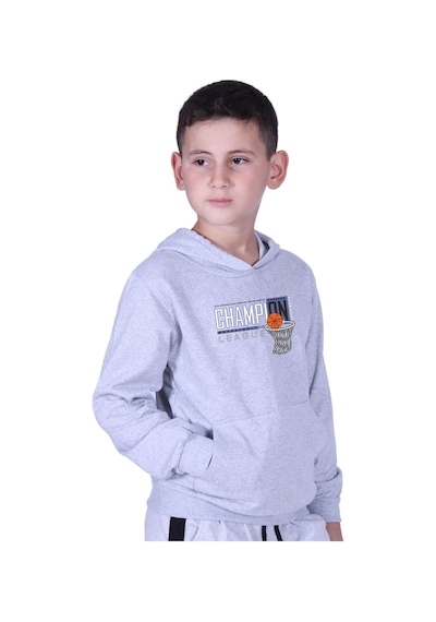 Fyk Kids Kapüşonlu Kanguru Cepli Champıon Baskılı Erkek Çocuk Sweatshirt Gri