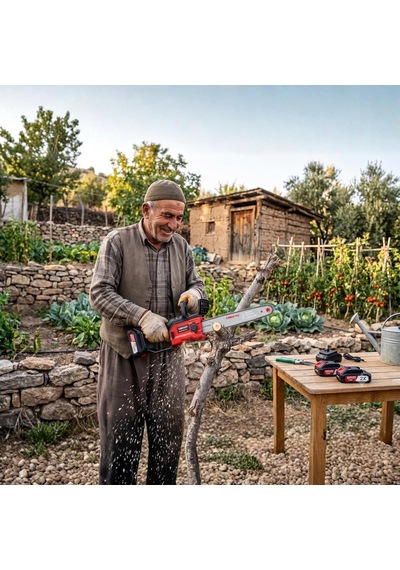 Şarjlı Testere, 21v, 30 Cm  , Çift 3.00ah Lityum Akü, Dal Ve Ağaç Kesme