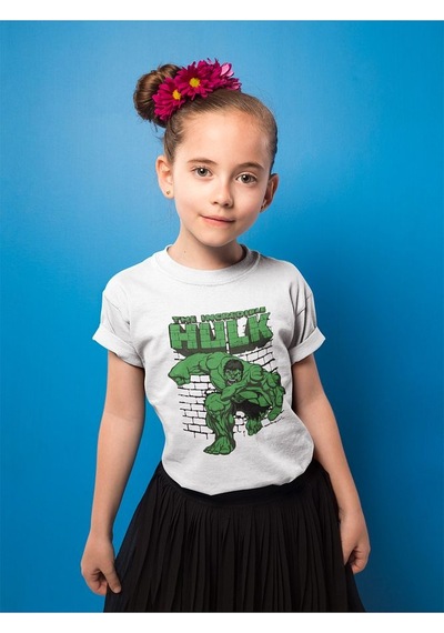 Sevbano The Incredible Hulk Yazılı Unisex Film Kahramanı Çocuk Tişört 1- Beyaz