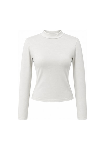 Mixray 2243 Kadın Yarım Balıkçı Yaka Uzun Kollu Slim Fit Bluz Beyaz