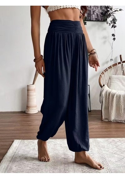 Valensdesign Kadın Yüksel Bel Yoğun Büzgü Detaylı Aerobin Pantolon Lacivert