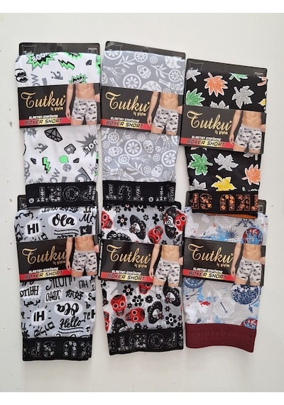Erkek Desenli Likralı Pamuklu Boxer 5li Paket KARIŞIK