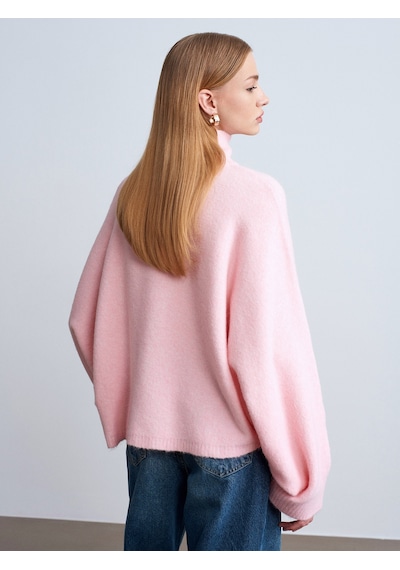 Dilvin 10817 Yün Karışımlı Yarasa Kol Kazak-pembe Pembe