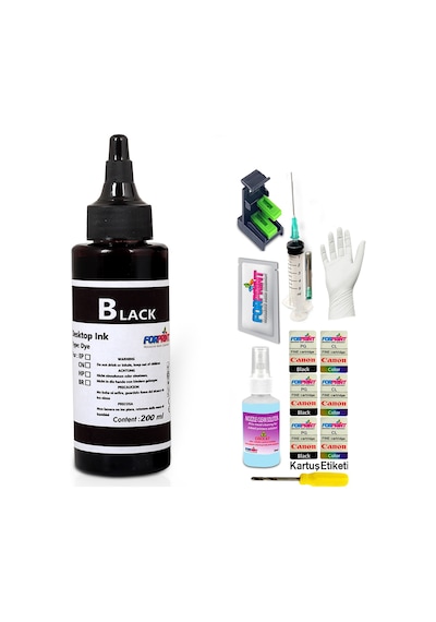 Canon Pıxma E3340/e3440 Yazıcı Uyumlu Forprint Dolum Seti 200ml Siyah
