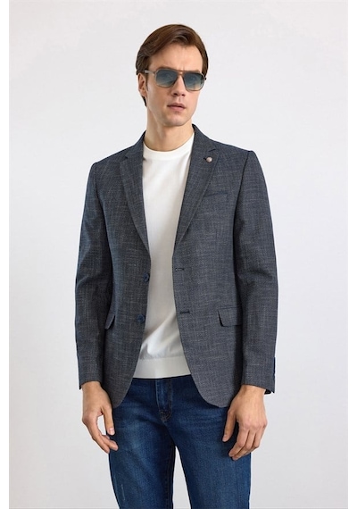 Süvari Lacivert Slim Mono Yaka Düz Pike Torba Cep Yıkamalı 6 Drop Klasik Ceket Sct2021600002-m09