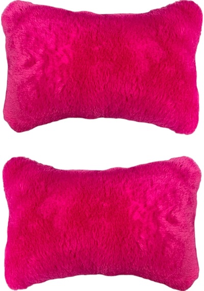 Yumuşak Tüylü Peluş Kürk Ortopedik Araba Seyahat Boyun Yastığı 2'li Fuşya Pembe