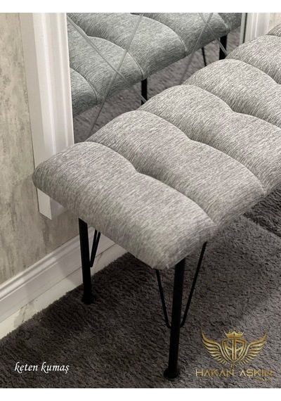 By Hakan Aşkın Metal 4 Ayaklı 90 Cm Eco Keten Gri Puf & Bench Tekli 2024