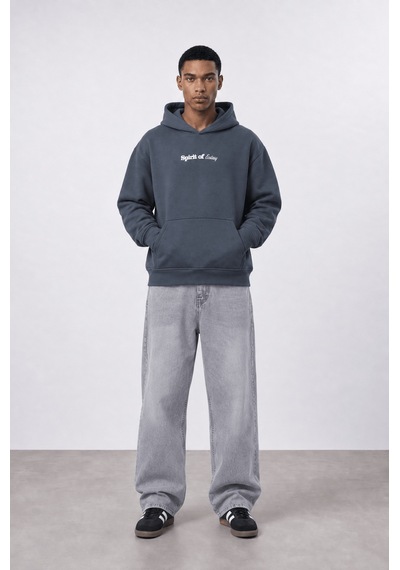 Respire Erkek Spirit Patch Detaylı Oversize Hoodie Füme