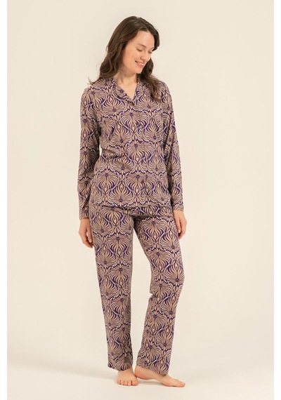 Arnetta Kadın Çiçek Desenli Kahverengi Gömlek Pijama Takımı Ar3771-s-v1 Ar3771-s-v1