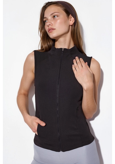 Hiccup Fitted Balıkçı Yaka Kolsuz Active Top Siyah