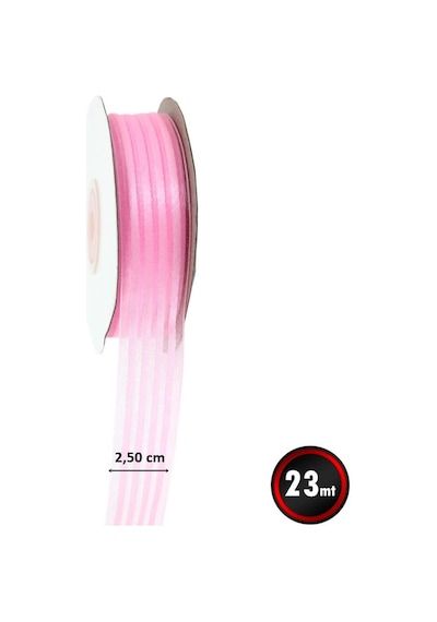 Şifon Kurdele. 4 Yollu ve Saten Çizgili. 2.50 Cm X 23 Mt - Pembe