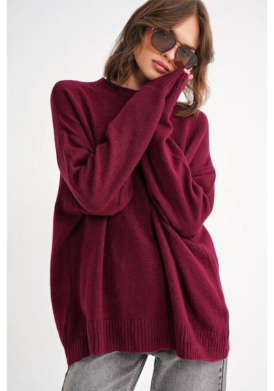 Hiccup Mixray Oversize Triko Kazak Bordo - Kırmızı
