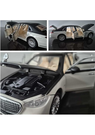 Metal Model Araç Mercedes S Class Oyuncak Araba Çek Bırak Sesli 23 Cm Beyaz Siyah