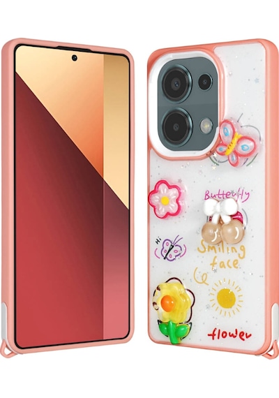 Nourthkiingdom Redmi Note 13 Pro 4g Kılıf Parlayan Simli Kabartma Figürlü Nrtk Cevze Kapak - Pembe Pembe