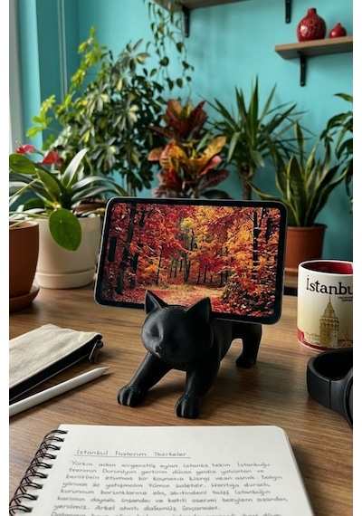 Siyah Kedi Telefon Tablet Tutucu 10 X 10 Cm