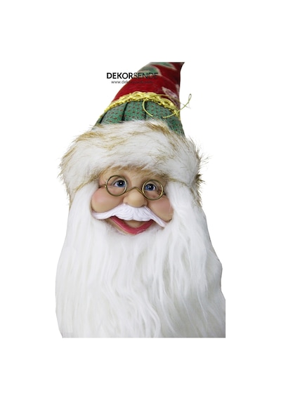 Yılbaşı Süsü İşlemeli Şapkalı Noel Baba Kafası Yeşil Kırmızı 45 Cm