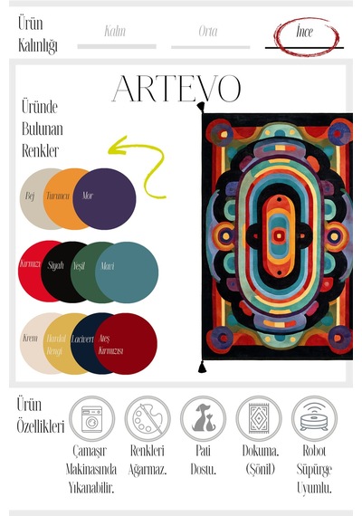 Artevo 17 Renkli Halı Siyah Püsküllü Geometrik Modern Mutfak Koridor Oturma Odası Salon Halısı Renkli E