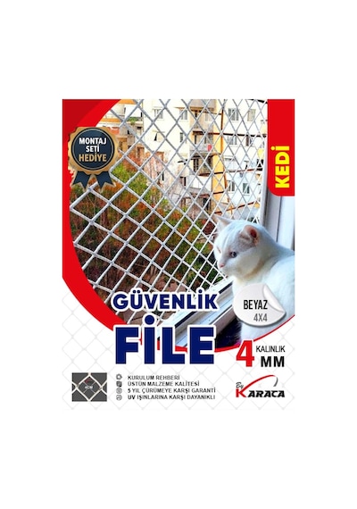 Kedi Balkon Güvenlik File2.3x3 Mt 4mm Ip Kalınlığı 4x4 Gözenekli