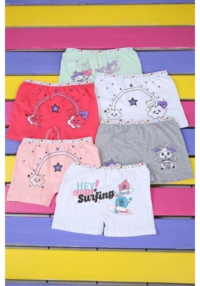 Tutku Kız Çocuk Çok Renkli Pamuklu Boxer 6'lı Paket Karışık