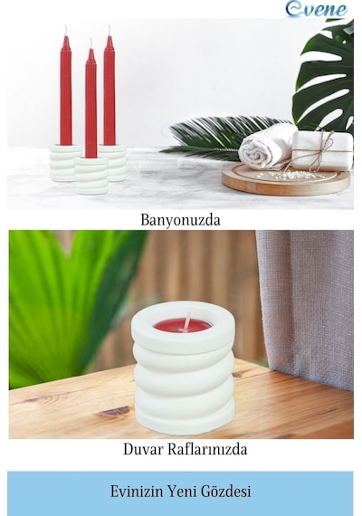 Eskitme Mumluk Şamdan 3 Adet Tealight Ve İnce Mum Uyumlu Spiral Model - Beyaz