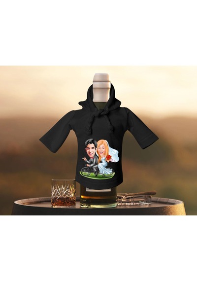 Bk Gift Kişiye Özel Sevgililer Karikatürlü Mini Siyah İçki Şişesi Tişörtü , Ev Bar Dekoru, Viski, Şarap, Votka, Rakı Şişesi Tişörtü, Ev Barı-3