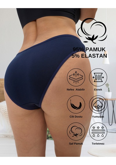 Alya Underwear Kadın Külot, Renkli Pamuklu Slip Külotlar Bikini Kesim 5'li Paket Çok Renkli Çok Renkli P04
