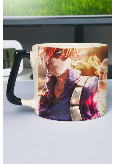 Shoto Todoroki Anime Baskılı Seramik Lüks Kupa 1 Adet Özel Siyah Kulp Dalga Kulp V2d Çok Renkli