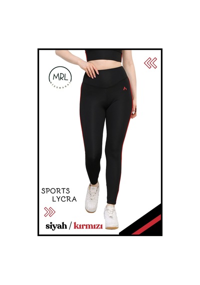 Missmaral Kadın Yüksek Bel Toparlayıcı Spor Tayt Siyah / Kırmızı Şerit Detaylı Lycralı Dalgıç 1041 Siyah Kırmızı