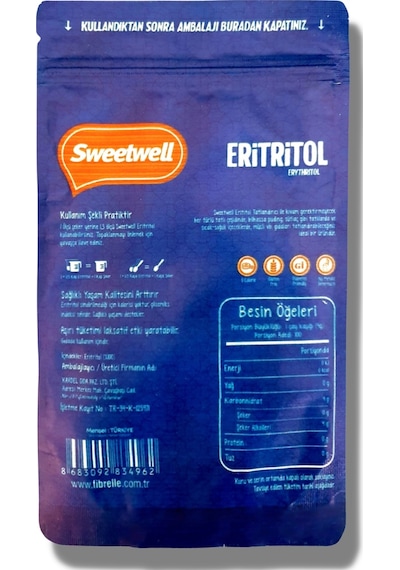 Sweetwell Eritritol Doğal Toz Tatlandırıcı Sıfır Kalori 400 Gr