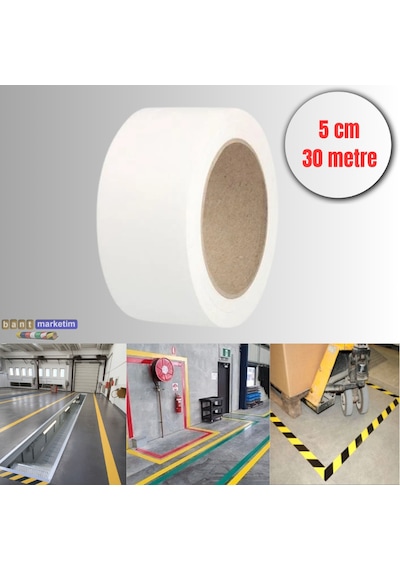 Pvc Yer İşaretleme Bandı 5cmx30m Zemin Bandı Beyaz Tdrtr