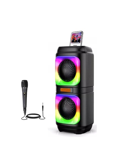Extra Bass Bluetooth Hoparlör Speaker Karaoke Mikrofonlu 10w 2x4inç Subwoofer Rgb Işıklı 1500mah Tws