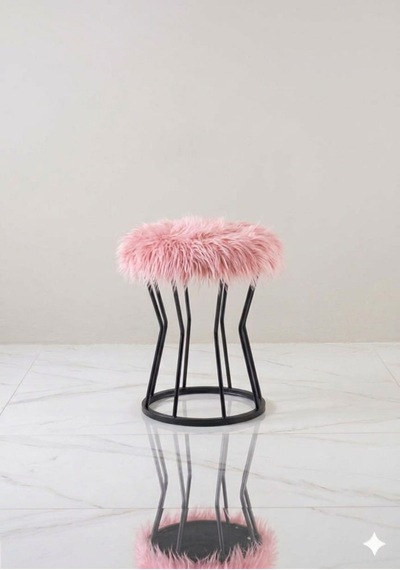 Peluş Kumaş Metal Puf Açık Pembe