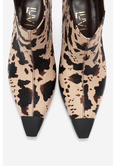 Luvishoes Luvi Shoes Rassel Bej Desenli Mat Burunlu Kadın İnce Topuklu Bot Bej