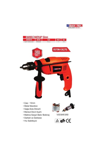 Bay-Tec MK0020 500 W Darbeli Matkap