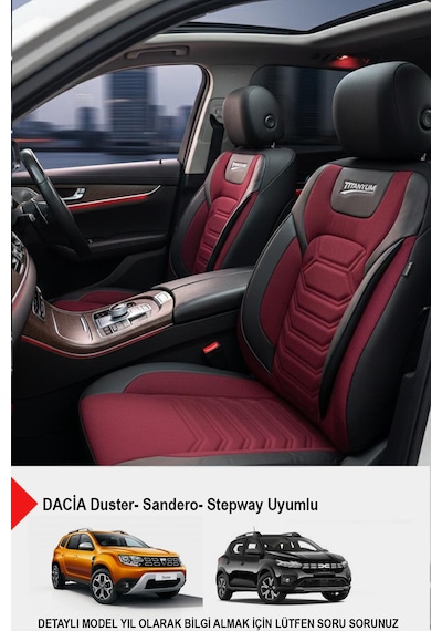 Titanyum Serisi Lüks Keten Oto Koltuk Kılıfı - Dacia Sandero-stepway-duster Uyumlu Bordo