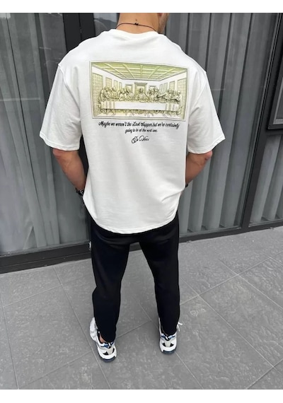 Suma Beyaz Unisex Oversize Baskılı T-shirt Xl Beden