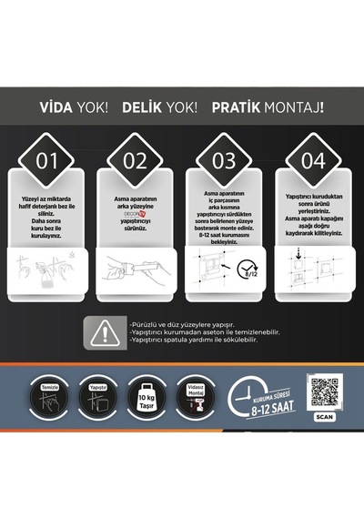 Decorev Dc-5057 Dekoratif Siyah Havluluk Kâğıt Havluluk Metal Askı Siyah Yapışkanlı Gri