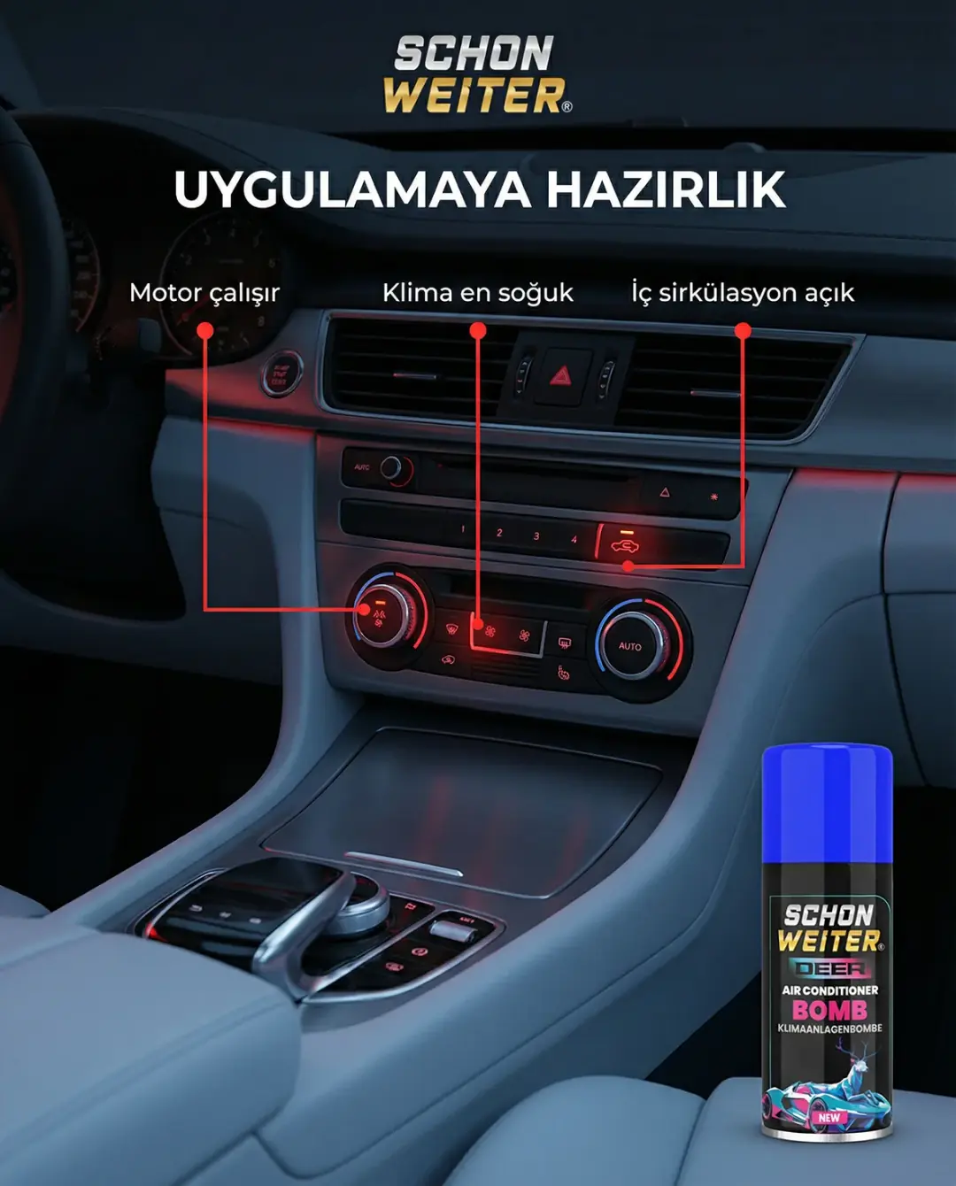 Premium Araç Oto Klima Dezenfektanı Ve Klima Bombası Mavi Aeorosol Sprey 150ml