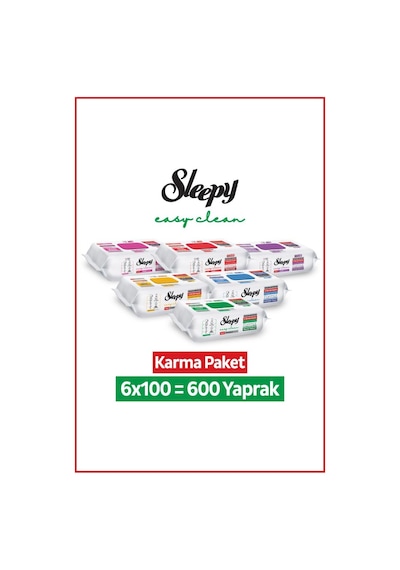 Sleepy Easy Clean Premium + Çiçek Serisi Yüzey Temizlik Havlusu Mendili 6x100 Karma Paket Beyaz