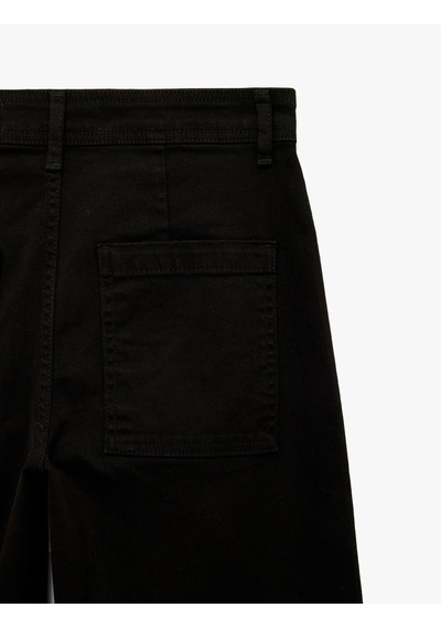 Koton Cepli Rahat Kalıp Kesik Paça Yüksek Bel Jean Pantolon - Culoette Jean Siyah 7wal40002mw