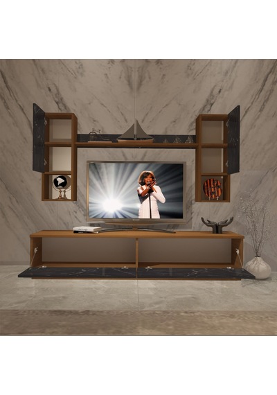 Decoraktiv Eko 5dab Mdf Std Tv Ünitesi Tv Sehpası Ceviz - Siyah Mermer